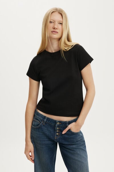 90 S Baby Tee, BLACK