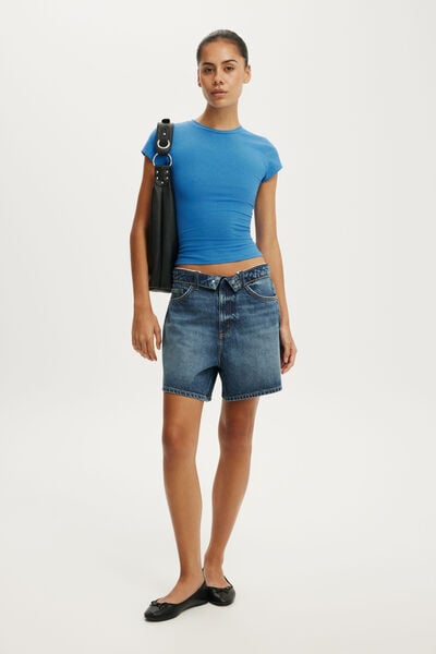 High 90 S Denim Short, VIRGO BLUE FOLDOVER