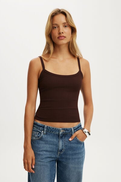 Goldie Rib Scoop Cami, DARK OAK