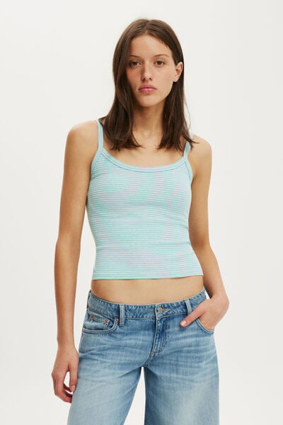 Goldie Rib Scoop Cami, BRIANNA STRIPE GREY MARLE/AQUA CRUSH