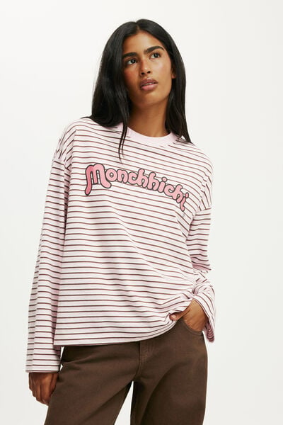 Lcn Ls Oversized Graphic Tee, LCN MON MONCHHICHI / STRIPE