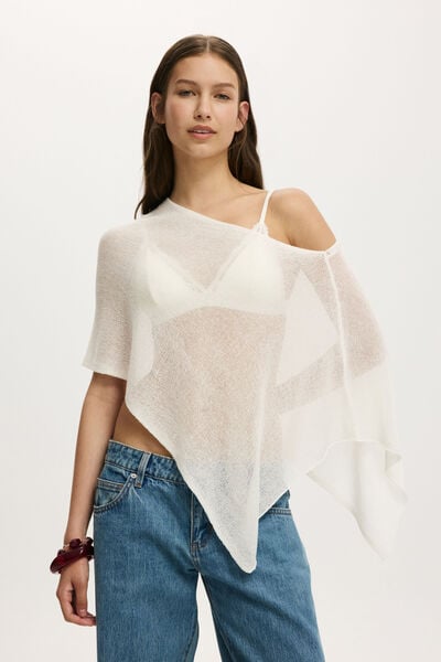 Sheer Knit Poncho, PORCELAIN