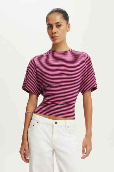 Blair Batwing Short Sleeve Tee, MADI STRIPE BLACKBERRY BELLE/ PINK BERRY