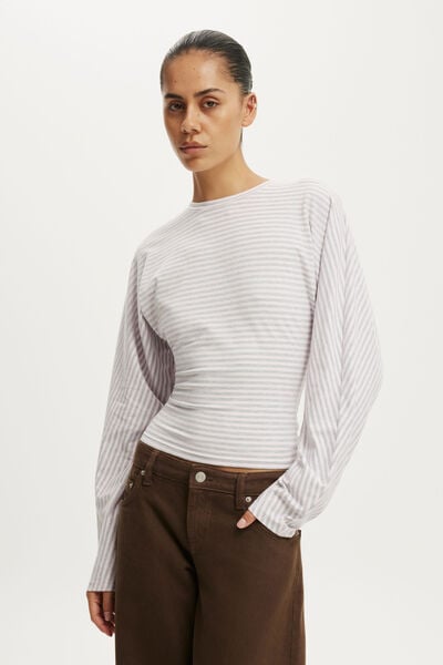 Blair Batwing Long Sleeve, MADI STRIPE BABYDOLL/GREY MARLE