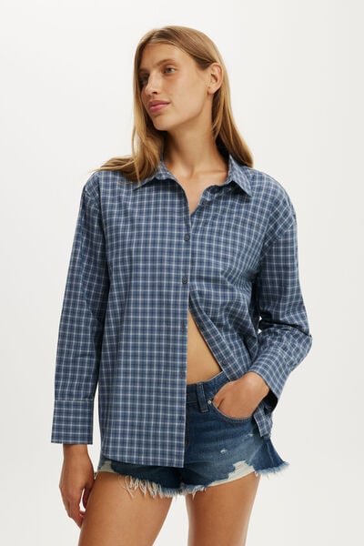 Sloane Oversized Shirt, BLUE CHECK