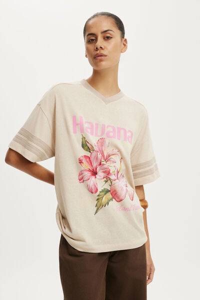 V Neck Vacay Graphic Tee, HAVANA / ALMOND CREAM