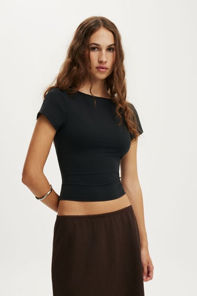Hold Me Scoop Back Tee, BLACK