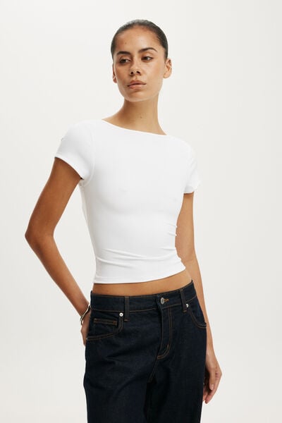 Hold Me Scoop Back Tee, WHITE
