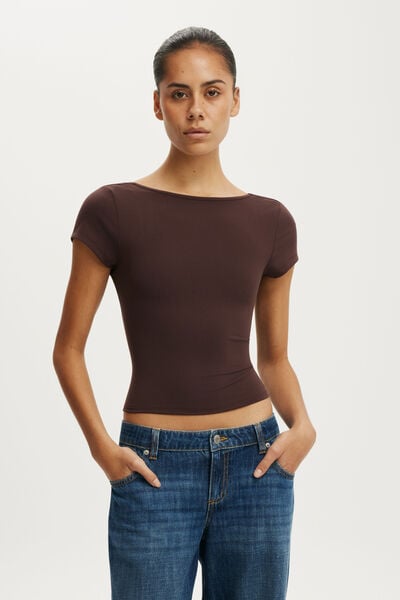Hold Me Scoop Back Tee, DARK OAK