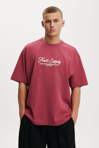 Box Fit Text T-Shirt, RASPBERRY / FIRST SUPPLY