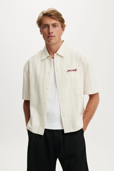 Ventura Short Sleeve Shirt, ECRU STRIPE EMB