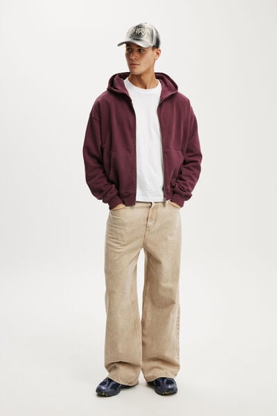 Cropped Zip Up Hoodie, VELVET PLUM WASH
