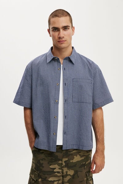 Darcy Short Sleeve Shirt, NAVY MINI CHECK