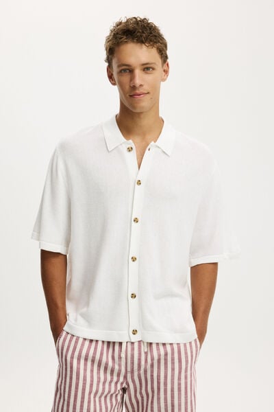 Box Fit Knit Shirt, WHITE