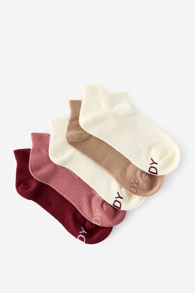 Body 5Pk Ankle Sport Sock, DUSTY ROSE MULTI