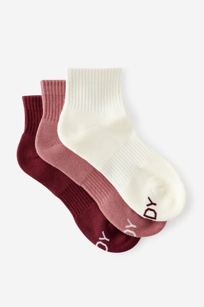 Body Qtr Crew Sock 3Pk, DUSTY ROSE MULTI