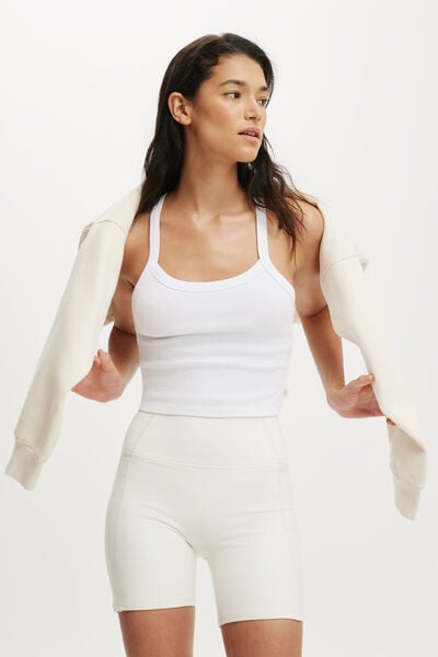 Active Rib T-Bar Cropped Tank, WHITE