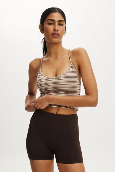 Ultra Soft Scoop Racer Back Tank, LATTE STRIPE