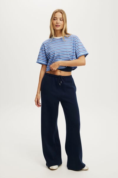Plush Tie Waist Wide Leg Sweatpant, PREP SPORT NAVY