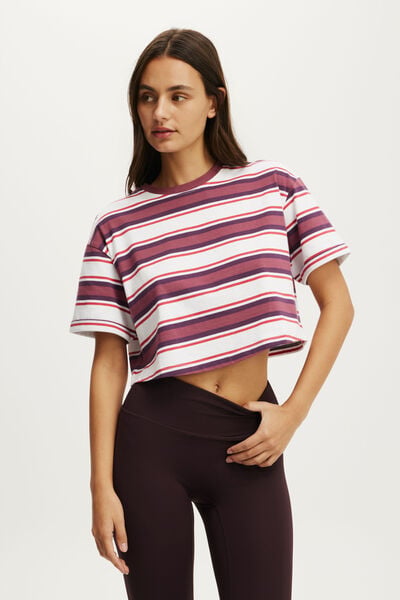Cropped Graphic Active Tee, WHITE STRIPE
