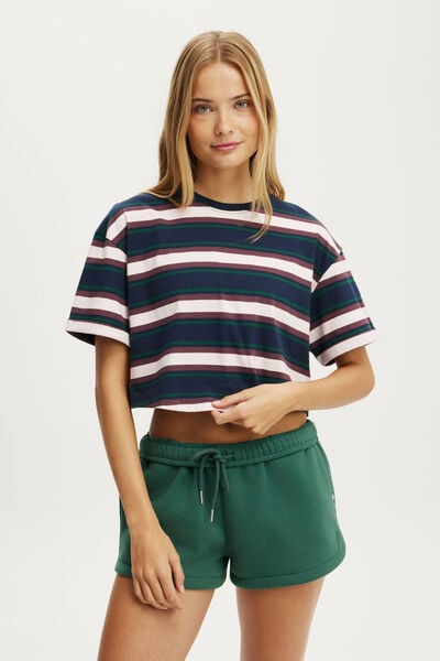 Cropped Graphic Active Tee, PREP SPORT NAVY STRIPE