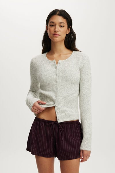 Fluffy Fitted Knit Cardi, LIGHT GREY MARLE