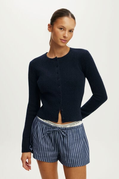 Fluffy Fitted Knit Cardi, STEELY BLUE