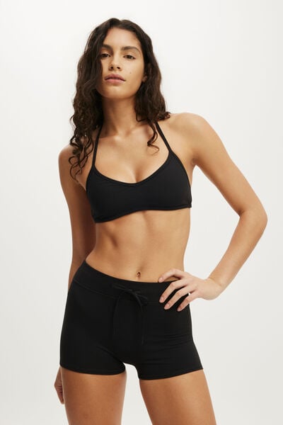 Ultra Soft Halter Open Back Crop, BLACK