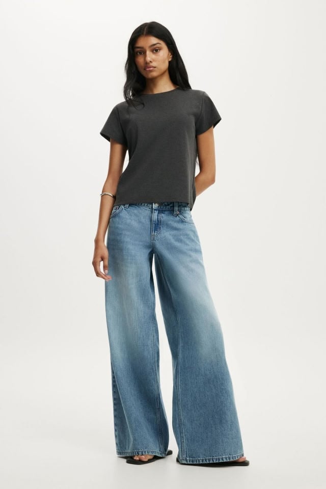 Petite low rise wide jean